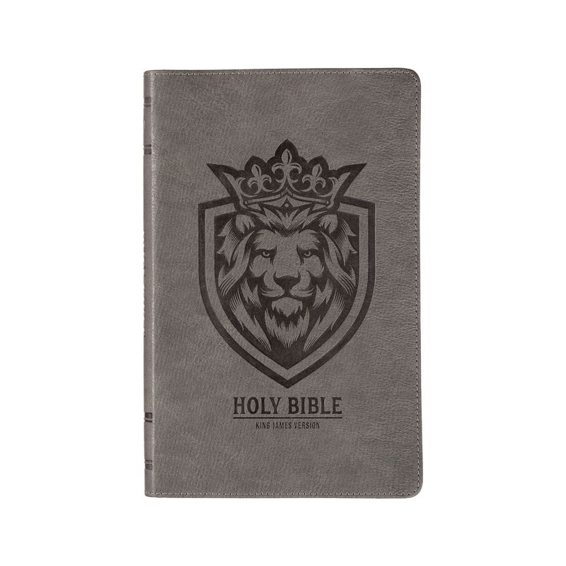 KJV Holy Bible, Gift Edition for Boys King James Version, Faux Leather Flexible Cover, Charcoal Gray Lion Emblem - (Leather Bound), 1 of 2