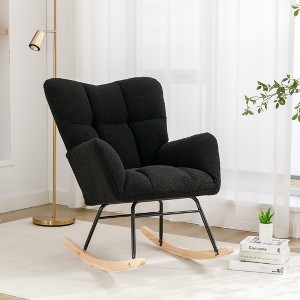 PAGED Rocking Chair Modern Accent Chair, Teddy Fabric Reading Chair for Bedroom, Living Room Furniture - 1 of 4