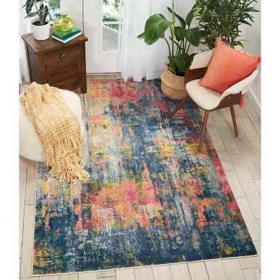 Blue Abstract Tufted Synthetic 5' x 7' Area Rug