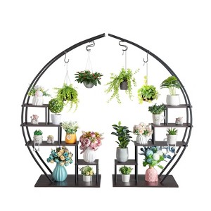 Plant Stand Indoor 5-Tier Half Moon Plant Stand with Hooks - Metal Stand Tall Indoor/Outdoor Shelf for Multiple Flowers, for Living Room, Patio Black - 1 of 4