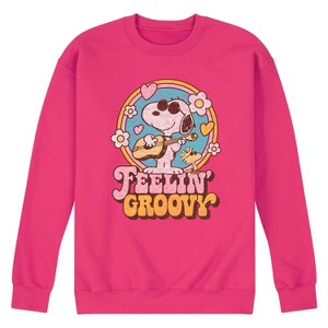 Men's - Peanuts - Feelin Groovy Snoopy And Woodstock Graphic Fleece Sweatshirt - 1 of 4