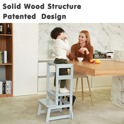 Gray Adjustable Height Wooden Kitchen Step Stool for Kids