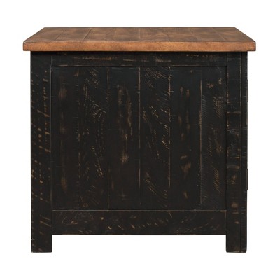 Valebeck Vintage Black and Brown Rectangular End Table with Interior Shelves