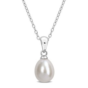 EVERLY JEWELRY | Sterling Silver 8-8.5mm Cultured Freshwater Rice Pearl Pendant with Chain, 18-inch - 1 of 4