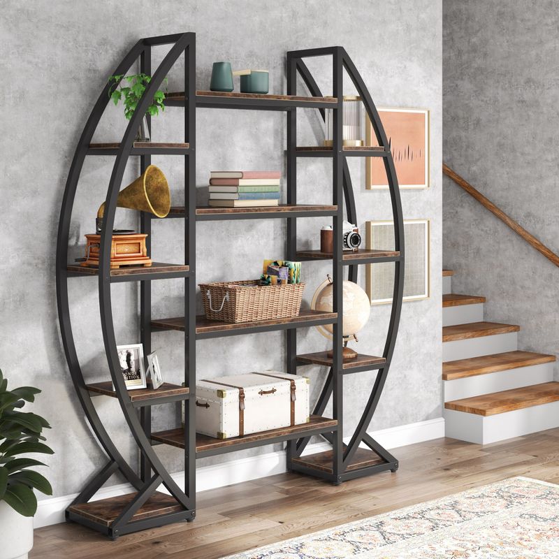 Tribesigns 55" Wide Oval Triple Etagere Bookcase, 2 of 8
