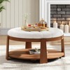 ALEXOUN Modern Large Round Ottoman Coffee Table with 2-Tier Storage & Wheels & Waterproof Linen Upholstered for Living Room,Bedroom - 2 of 4