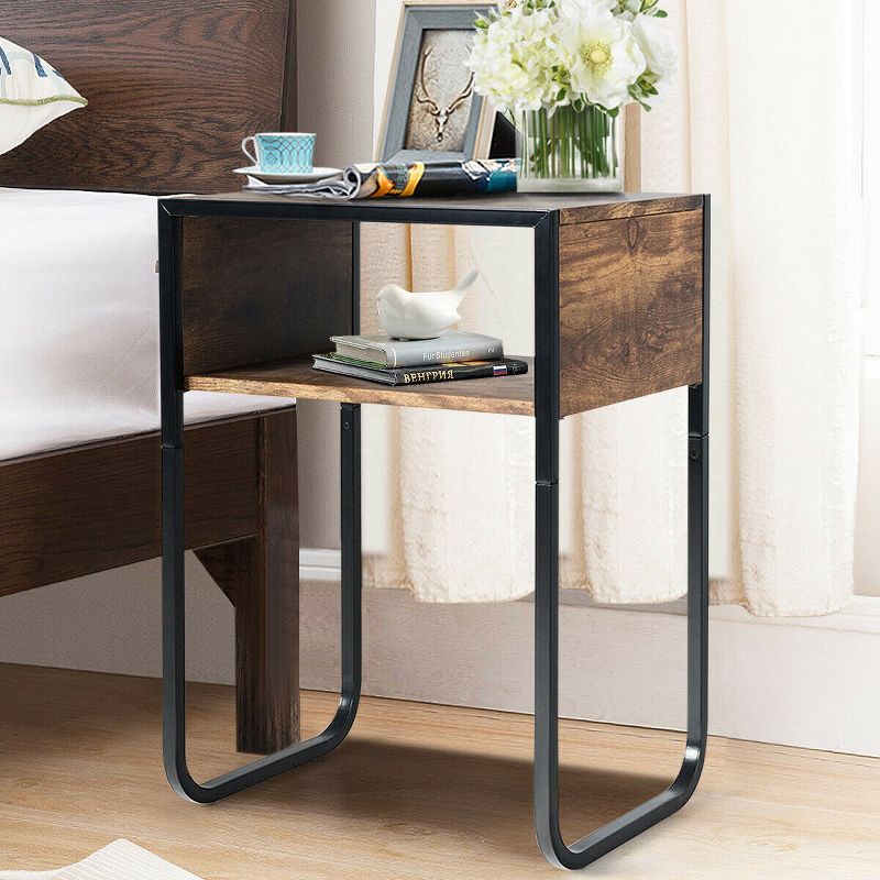 Costway Side Table Industrial Coffee Table w/Metal Frame Rustic End Table Nightstand, 5 of 11