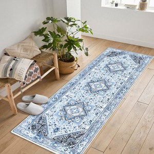OZONY Washable Runner Mat with Non Slip Backing, Vintage Floral Low Pile Area Rugs Carpet for Hallway Kitchen Bathroom Entryway - 1 of 4