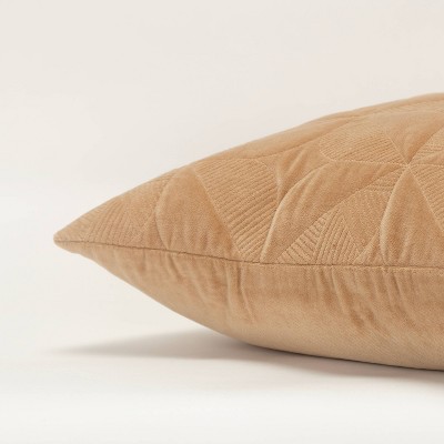 20" Tan Cotton Velvet Geometric Embroidered Throw Pillow Cover