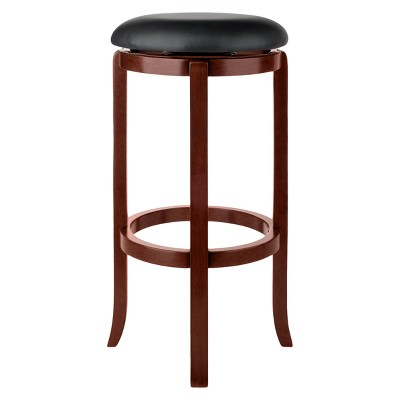 Elegant Transitional 30" Swivel Bar Stool in Walnut & Black Leather