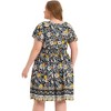 Agnes Orinda Women's Plus Size V Neck Short Sleeve Midi Boho Floral Smock Waist Outfits A Line Dresses - 4 of 4