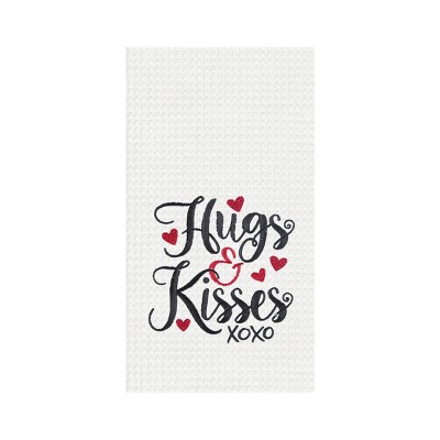 C&F Home Hugs & Kisses Hearts Valentine's Day Embroidered Waffle Weave Kitchen Towel