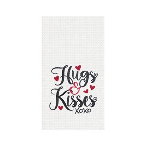 C&F Home Valentine's Day "Hugs & Kisses" XOXO Embroidered Waffle Weave Kitchen Dishtowel - 1 of 4