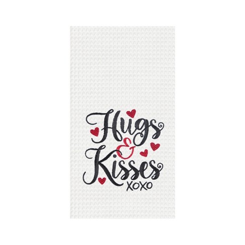 Happy Valentines Day XOXO Embroidered Waffle Weave Cotton Kitchen Towel