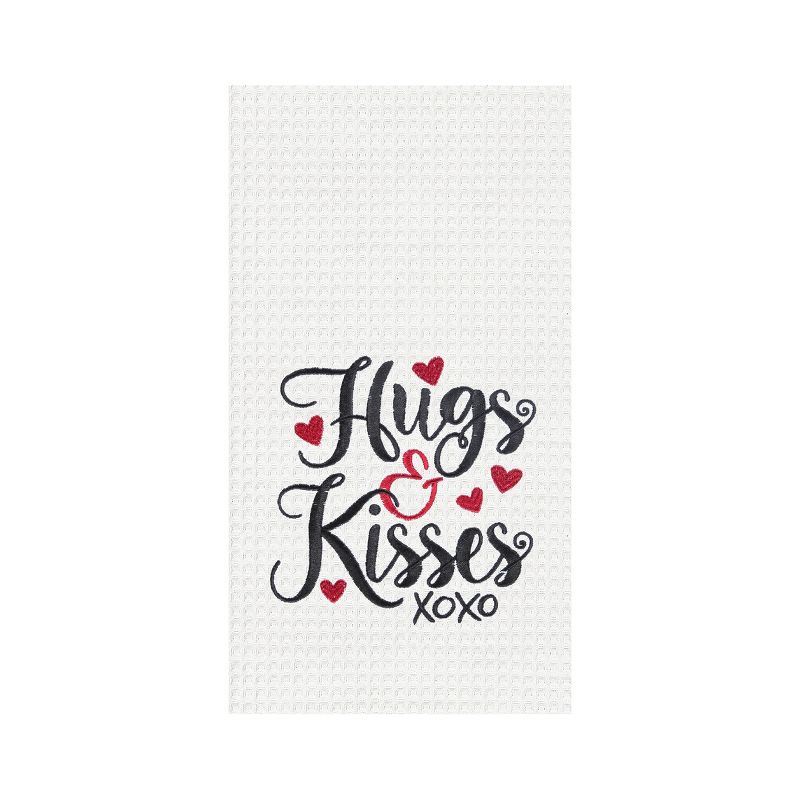C&F Home Hugs & Kisses Hearts Valentine's Day Embroidered Waffle Weave Kitchen Towel, 1 of 6
