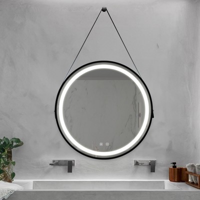 Vynxaria 32" LED Vanity Mirror: Elegant Black Frame & Dimmable Anti-Fog Design