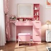 Makeup Vanity Set,Large LED Lighted Mirror with 3 Modes,Ample Storage with Power Outlet,Drawers,Storage Stool & Open Shelves, Wooden Dressing Table - 2 of 4