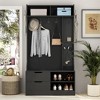 Hall Tree with 6 Hooks, Coat Hanger Entryway Bench with 2 Drawers & 2 Open Shelves, Morden Hallway Coat Rack for Front Door Entrance Mudroom - 2 of 4