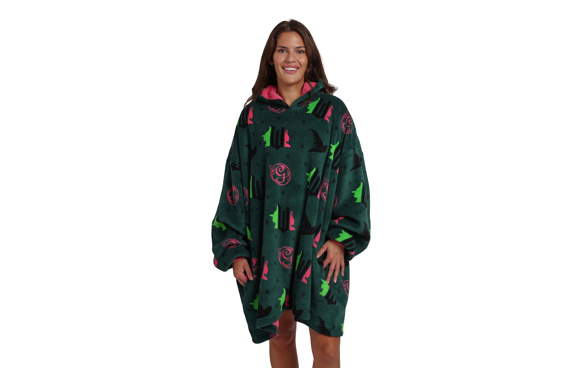 Wicked Part 1 Witch & Glinda Seal All-Over Print Adult Green Long Sleeve Comfy Hooded Blanket
