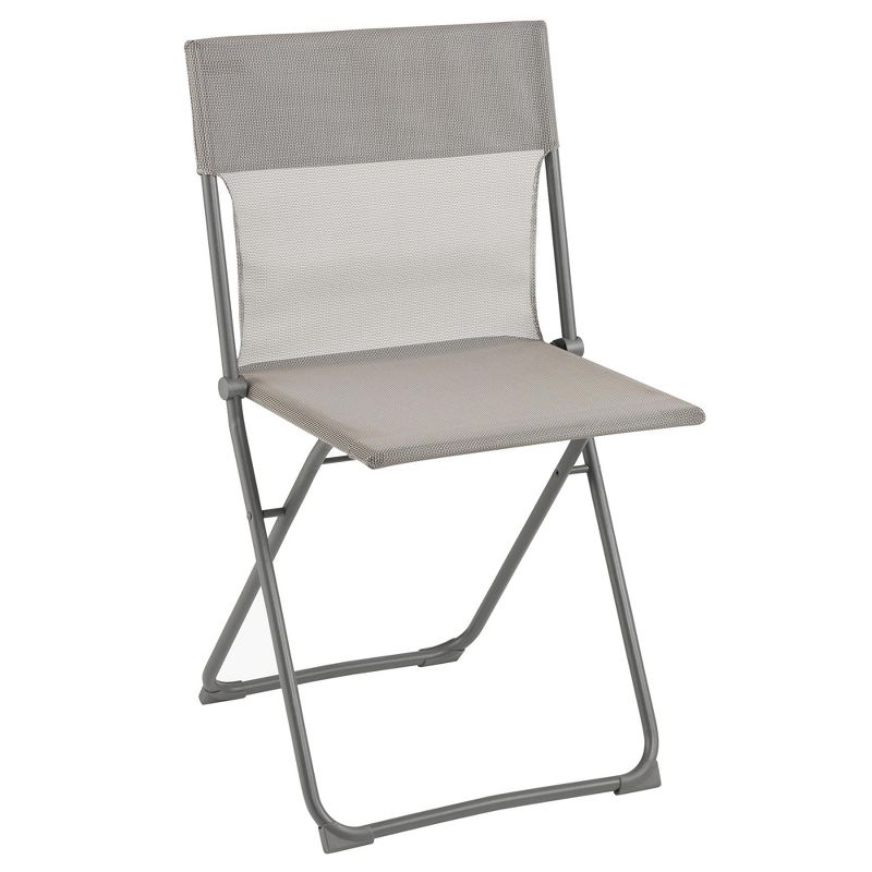 Lafuma Balcony II Colorblock Batyline Iso Fabric Steel Frame Lightweight Foldable Portable Patio, Lawn, and Garden Bistro Chair, Titane Gray, Set of 2, 1 of 7