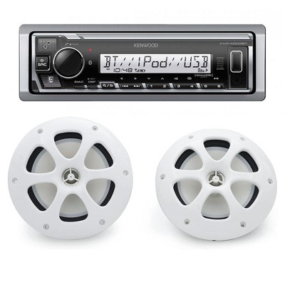 Kenwood KMR-M332BT Digital Media Receiver with Bluetooth with 2 pairs of KFC-1613MRW 6-1/2" Marine Speakers