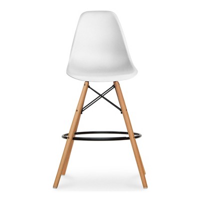 HomeRoots 28" White And Brown Heavy Duty Plastic And Solid Wood Counter Height Bar Chair