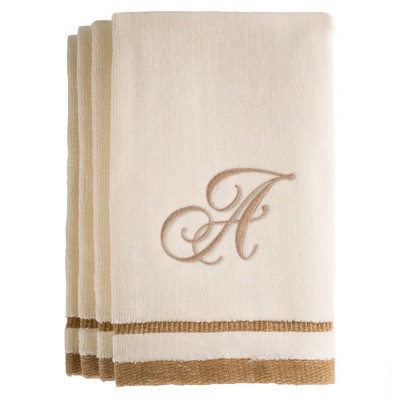 Creative Scents Ivory Fingertip Monogrammed Towels Brown Embroidered