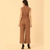 Allegra K Women's Button Down Collared Wide Leg Tie-Waist Sleeveless Cargo Jumpsuits - 4 of 4