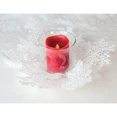Melrose 14" Winter Solace Glass Christmas Pillar Candle Holder - White