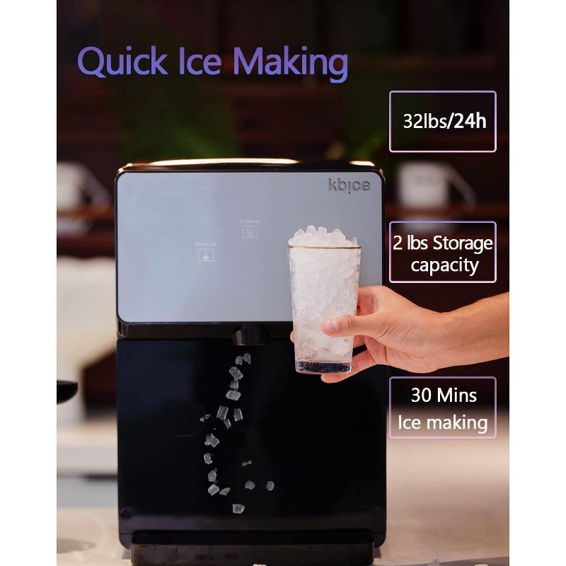 KBICE 2.0 Self Dispensing Countertop Nugget Ice Maker, Crunchy Pebble Ice Maker Black, 3 of 10