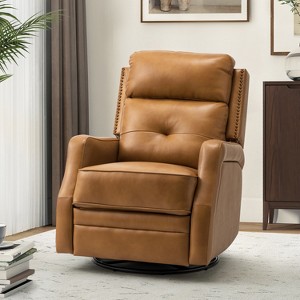 Basilio 28.74" W Tufted Genuine Leather Swivel Rocker Recliner with Nailhead Trims | ARTFUL LIVING DESIGN - 1 of 4
