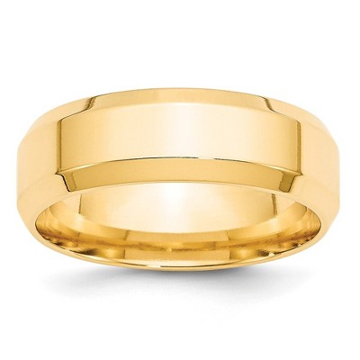 Black Bow Jewelry 7mm 10K White or Yellow Gold Beveled Edge Comfort Fit Band