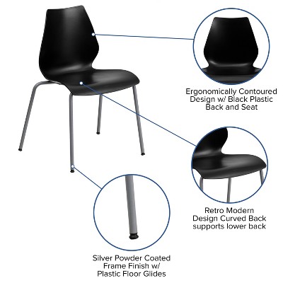 Hercules Series 770 lb. Black Polypropylene Stack Chair with Lumbar Support