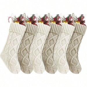 Stockings 6 Pack 18 Inch Large Knit Holiday Party Decor Burgundy Khaki Family Xmas Gift - 1 of 4