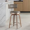 Studio 55D Tilden Wood Swivel Bar Stool Brown 26" High Mid Century Modern Gray Leather Cushion with Backrest Footrest for Kitchen Counter Height Home - image 2 of 4