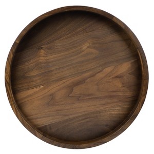 KINWELL Round Black Walnut Wood Serving Tray Ottoman Tray with Handles - 1 of 4