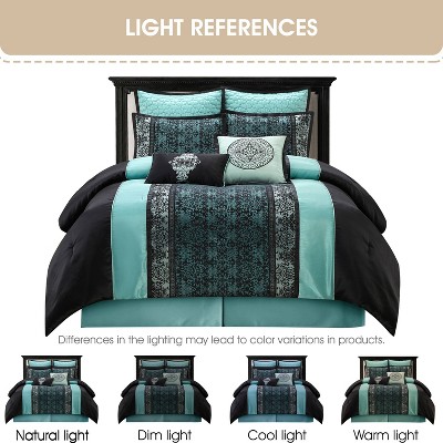 King Black and Teal Microfiber Reversible Comforter Set