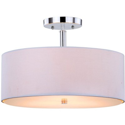 Clara 16" White Cotton Drum Ceiling Light with Chrome Accents