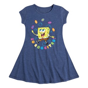 Girls' - SpongeBob Squarepants - So Eggcited Fit & Flair Cap Sleeve Graphic Dress - 1 of 4