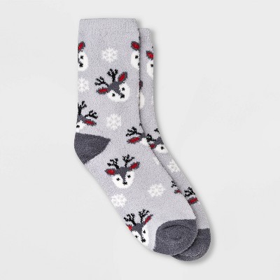 Women's Reindeer Cozy Holiday Crew Socks - Wondershop™ Gray 4-10
