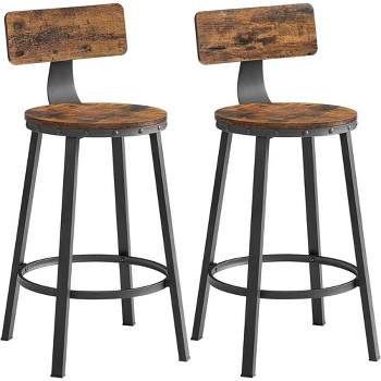 VASAGLE Bar Stools Set of 2, 24.6 Inches Barstools with Back, Counter Stools Bar Chairs with Backrest, Steel Frame, Industrial, Rustic Brown and Black