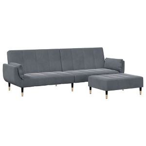 vidaXL - 2-Seater Sofa Bed with Footstool Dark Gray Velvet Convertible Couch with Pillows for Living Room, Apartment, Small Spaces - 1 of 4
