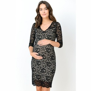 Hello MIZ Womens Floral Scallop Lace V-Neck Maternity Dress - 1 of 1