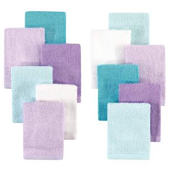 Hudson Baby Infant Girl Rayon from Bamboo Woven Washcloths 12pk, Purple Mint, One Size