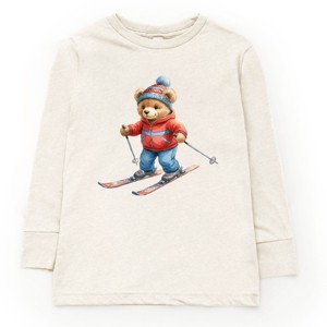 Skiing Bear Watercolor - Youth Long Sleeve Graphic T-Shirt - 1 of 4