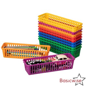 Basicwise 12-pc Plastic Storage Baskets for School Organization Teacher Essentials Desk Accessories Art Supplies Pencils - 1 of 4