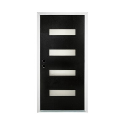 Lirago 36 x 80 Right hand Inswing Black Fiberglass Front doors with Brickmould 4-9/16" Vinyl Frame Frosted Glass