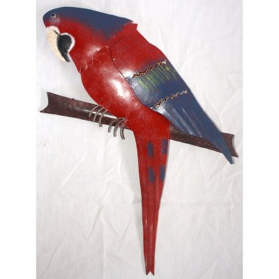 Handmade Red Parrot Metal Wall Decor Figurine