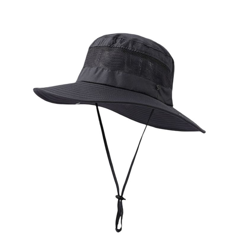 Anna-Kaci Women Wide Brim Sun Hat with Ponytail Opening Adjustable Chin Strap Breathable Mesh Panel, Black