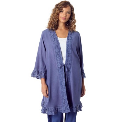 Roaman's Women's Plus Size Ruffle Trimmed Acid Wash Duster